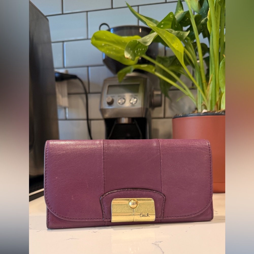Coach Kristen Purple Leather Clutch Long Wallet